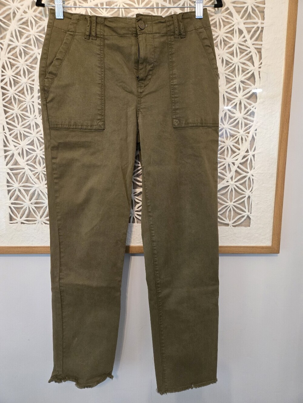 Anthropologie Pilcro The Letterpress Pants Size 26 Olive Green Straight Leg Raw